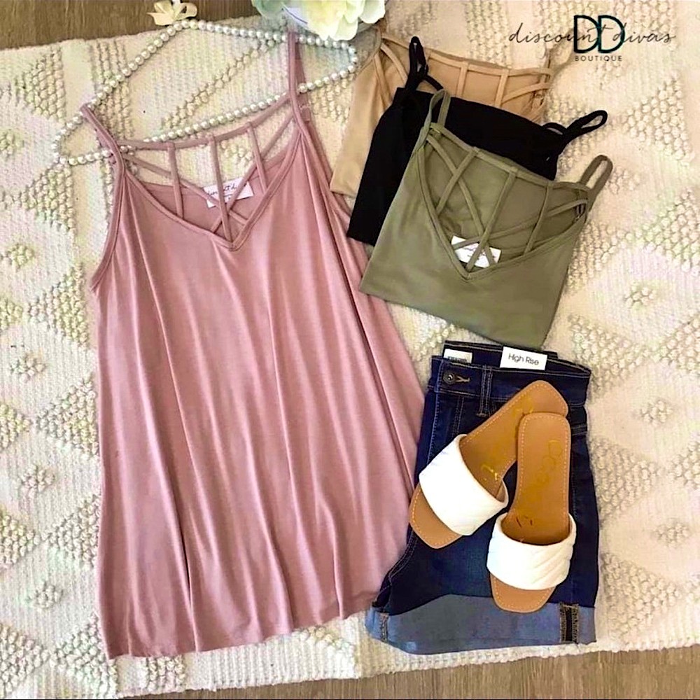 🆕🌿🩷DISCOUNT DIVAS: TAUPE Criss Cross Tank Top SMALL